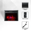 Electric Fireplace Heater Remote LED Flame Effect Temp Control Glass Steel Freestanding Wall Mount Indoor Fire Insert 1500W 4
