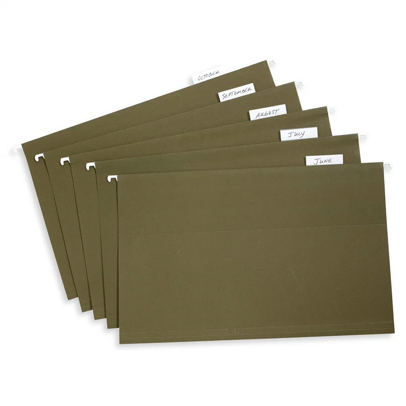 Legal Size Hanging File Folders With PlastiC Tabs, Suspension Hanging Folder 1/5 Cut Adjustable Tab Office Extra Capacity 25pack