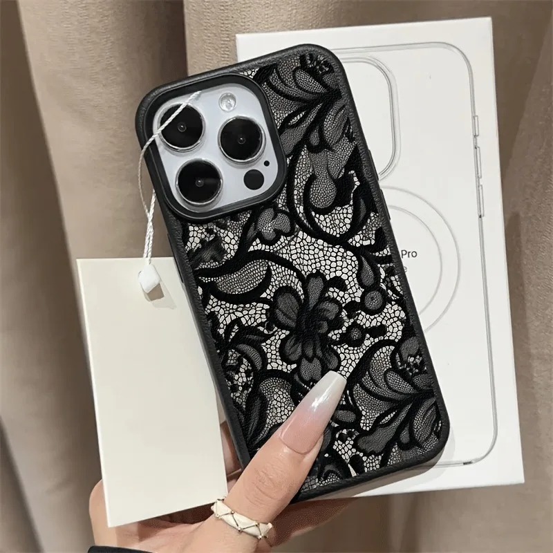 Elegant Lace Textured TPU Phone Case with Lychee Pattern