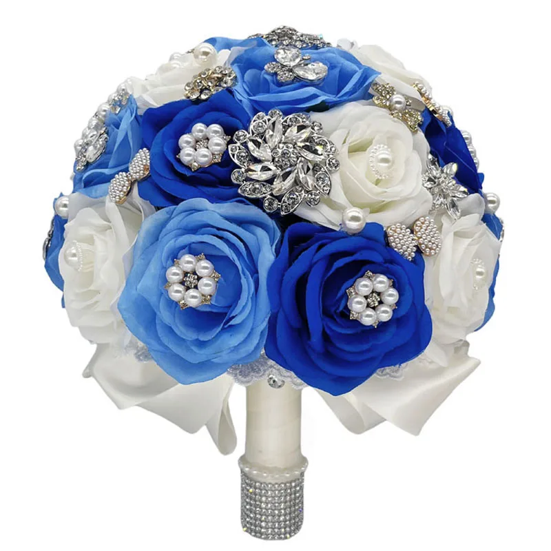 Bague élastique Fleurs Strass Bleu Et Blanc - Métal Couleur Argent - Neuf Avec étiquettes
