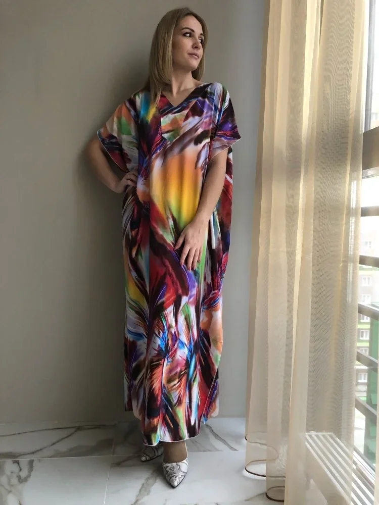 Beach Cover Boho Quick-drying Long Kaftan Bikini Cover-ups Retro Plus Size Summer Dress Women Clothing Beach Wear Swim Suit Cover Up Q831 beach cover