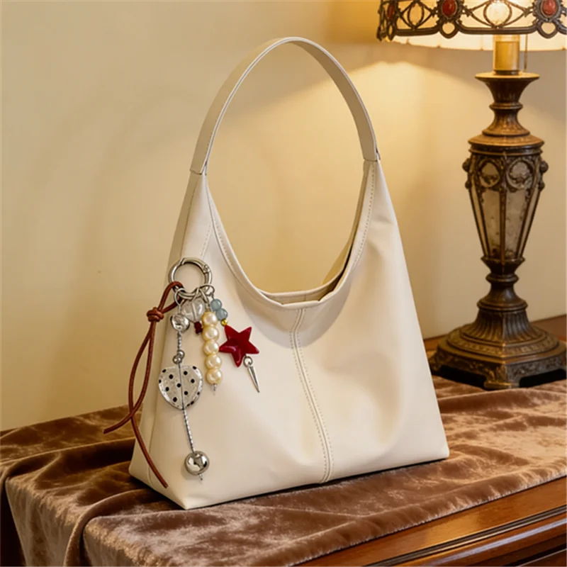 Elegant Shoulder Underarm Bags with Pendant Solid Color Synthetic Leather Handbags for Women Everyday Travel Shopping, Parties