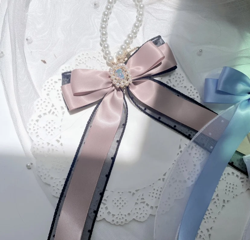 Mine Series Mass-Produced Handmade Dot Mesh Pearl Bowknot Bag Pendant Sweet Bag Accessory Lady Girls Bag Charms
