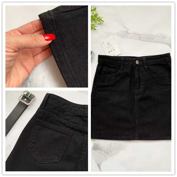 Ailegogo 2022 New Spring Summer Women Blue Denim Skirt Casual Female High Waist A-line Mini Jeans Black Skirts with Belt hoop skirt