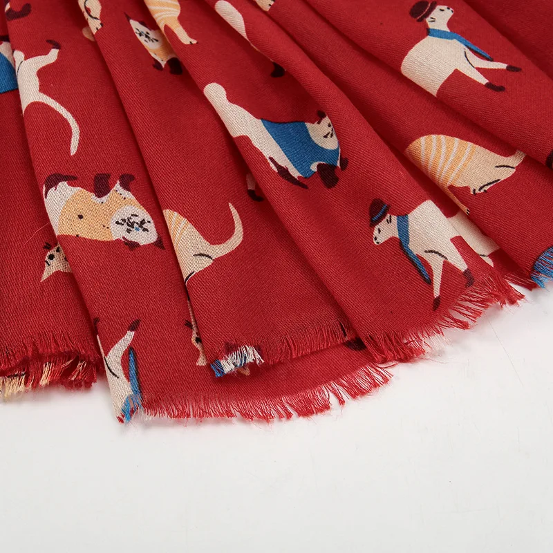 Dackel Hund Katze Muster Fransen Viskose Schal Schal Frauen Drucken Weiche Vielseitige Kältebeständige Schals Und Wraps Pashmina Muslimischen Hijab – Detail 29