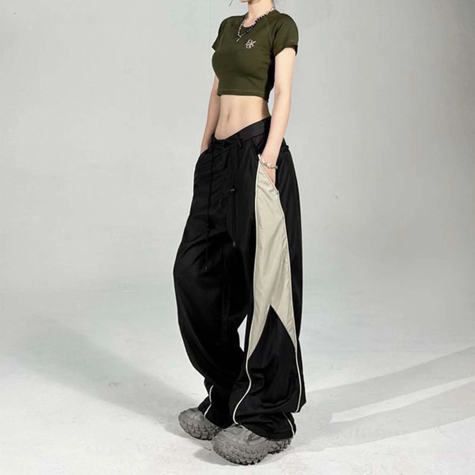 

Брюки на шнуровке с завышенной талией, свободные прямые повседневные спортивные штаны, модные удобные облегающие мягкие женские спортивные штаны в стиле 90-х