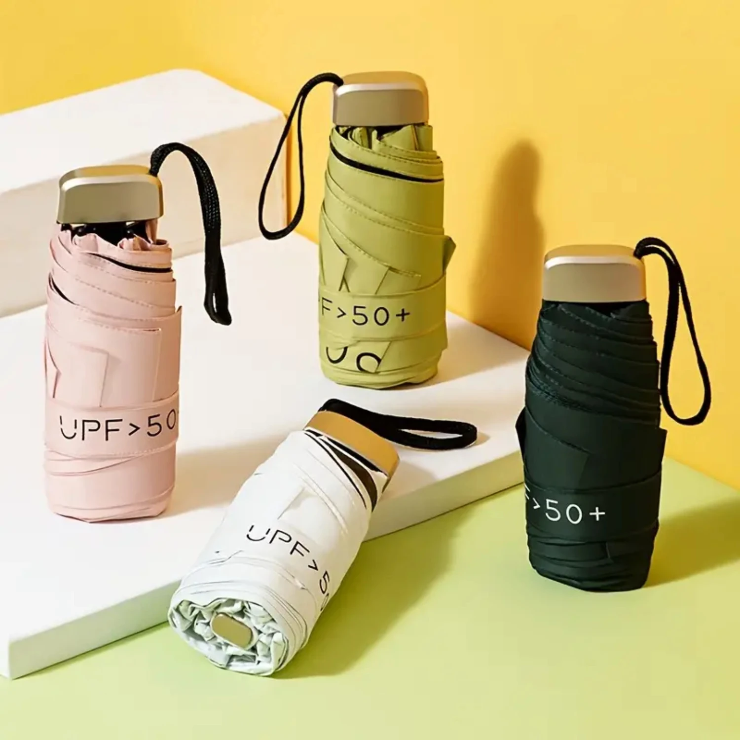 Convenient Metal Portable 5-Fold Umbrella Head with Sleek Flat Design, Ideal for Sunny and Rainy Weather-Easy-to-Use and Versa