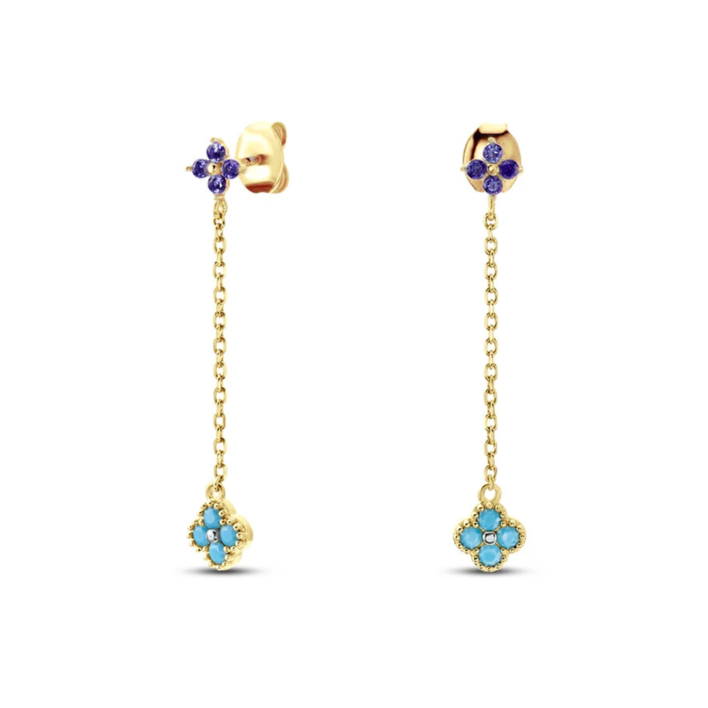 AIDE Pendientes Plata S925 Sterling Silver Chain Earrings Cute INS Colorful Zircon Flower Stud Earring For Women Korean Jewelry