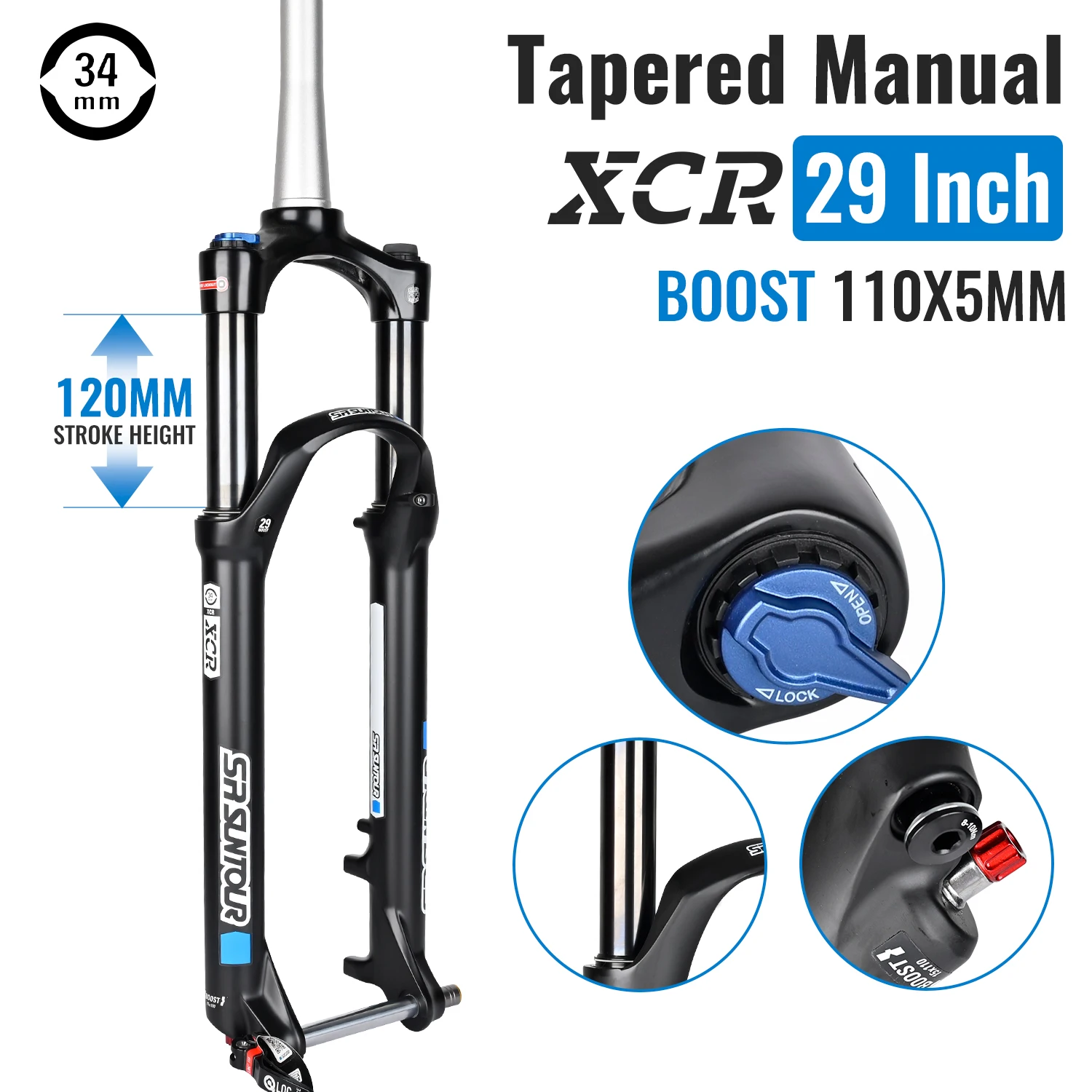 SR SUNTOUR XCR Mountain Bike Suspension Fork 120mm Travel QR