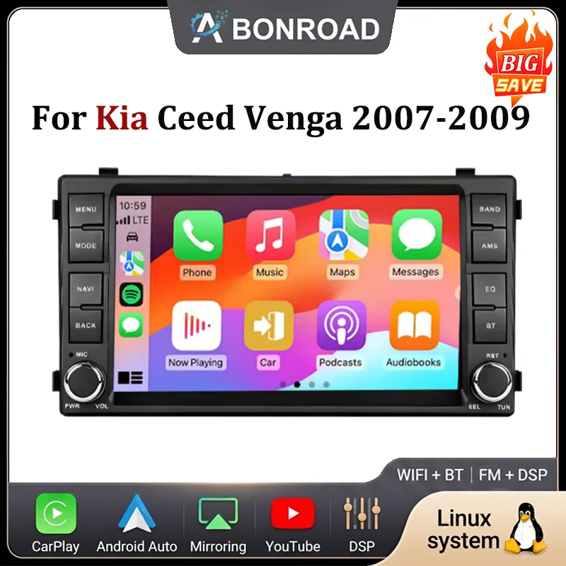 Estéreo para coche Linux de 7 pulgadas, 2 Din, CarPlay inalámbrico, Android Auto para KIA CEED 2007 2008 2009, GPS Navi SWC DSP FM, Bluetooth, Multimedia, pantalla táctil IPS 1