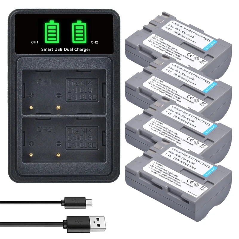 Rechargeable Battery 2400mAh EN-EL3E Battery + Charger for Nikon D50 D70 D70s D80 D90 D100 D200 D300 D300S D700 Camera