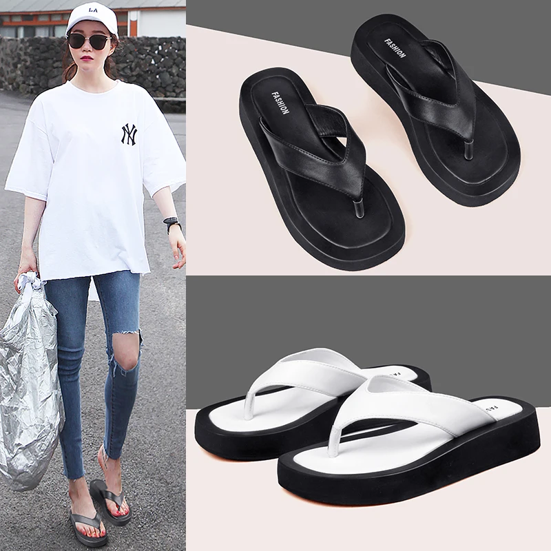 AIYUQI Women's Slippers Outdoor Summer New Genuine Leather  Flip-flops Women Anti-skid Trend Pinch Beach Slides Ladies