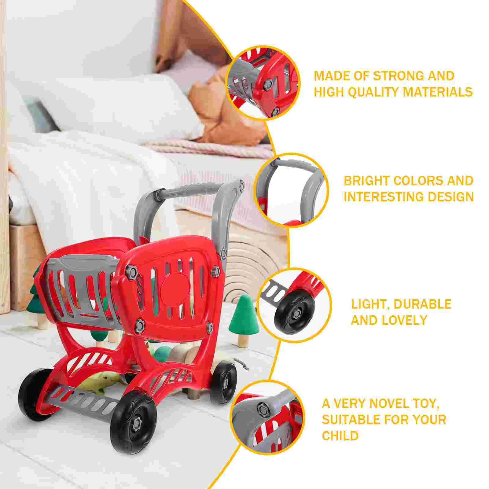 Simulation Basket Toy Toy for Toddlers Kids Role-playing Cart Simulated Shopping Trolley Abs Pretend Child Early Educational Toy 3