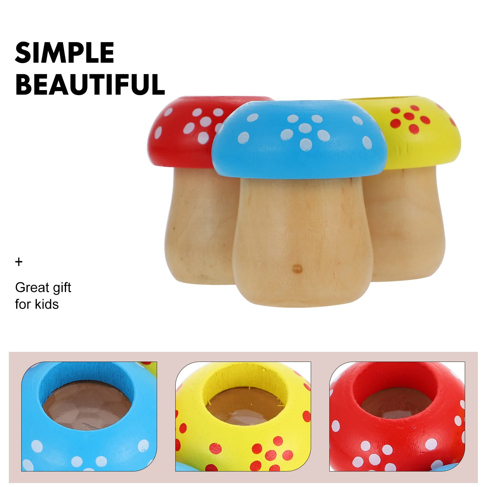 3 Pcs Children&rsquo;s Toys Childrens Mushroom Kaleidoscope Cognitive Shape Kaleidoscopes Educational Interesting Baby Wooden