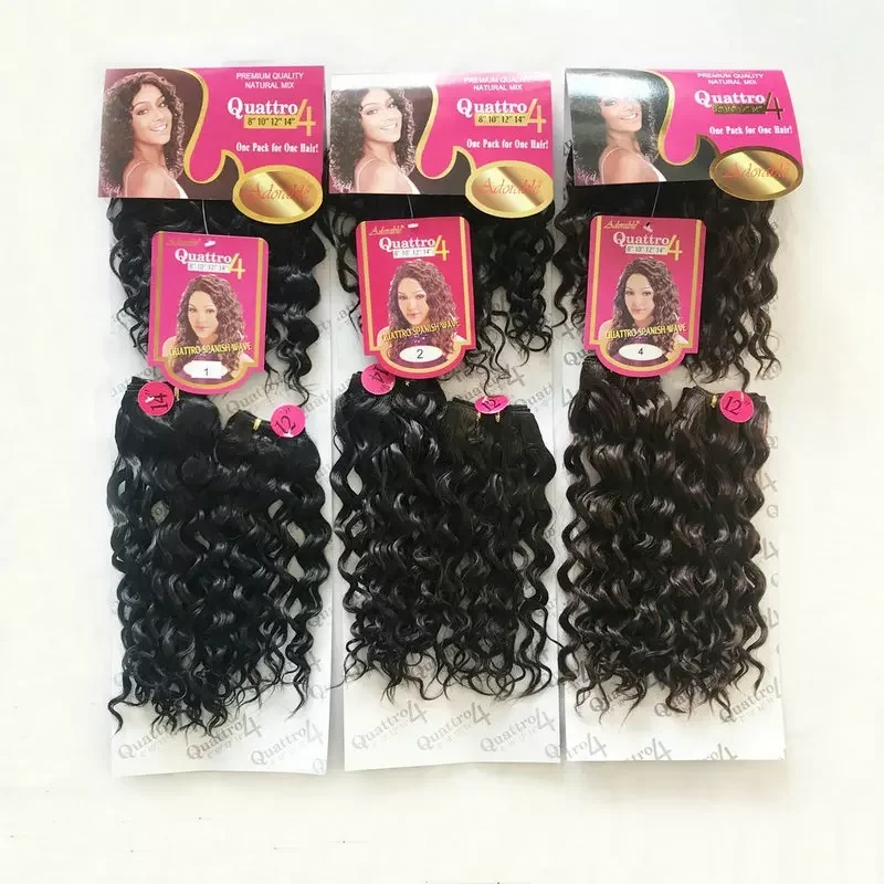 Adorable Synthetic Hair Extensions Heat Resistant Fiber Quattro Spanish Wave 4pcs 8-14 inches +fringe with free closure