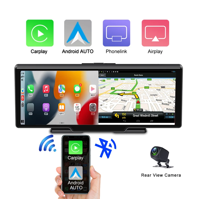 Wireless CarPlay Car Monitor Portable 10 Inch Android Auto Tablet Stereo Multimedia Navigation