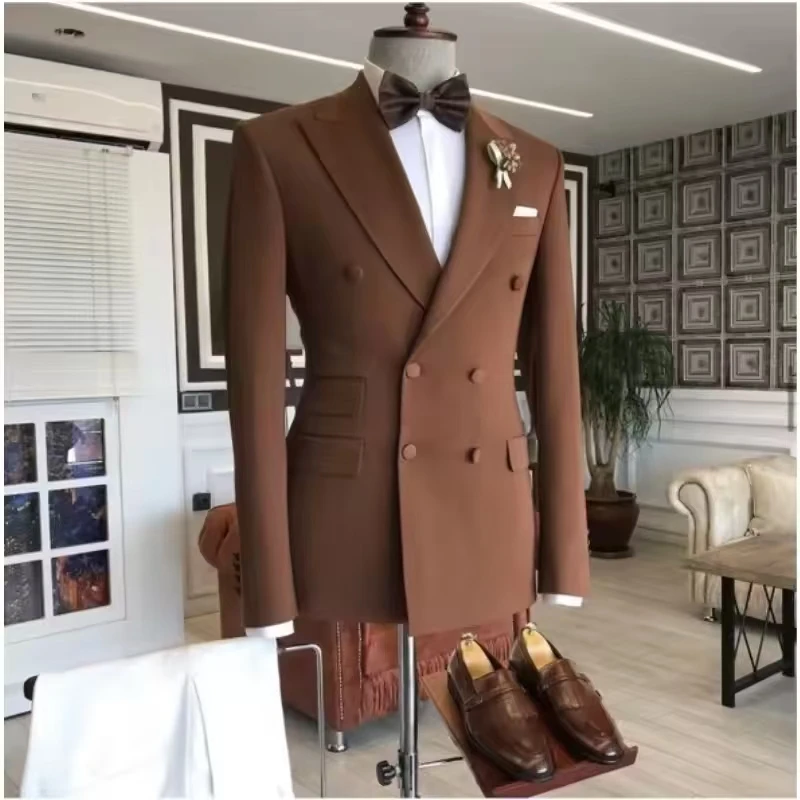 Elegant Men's Suits Blazer Outfits Luxury Double Breasted Peak Lapel Slim Fit Male Clothing High Quality Costume Homme Terno