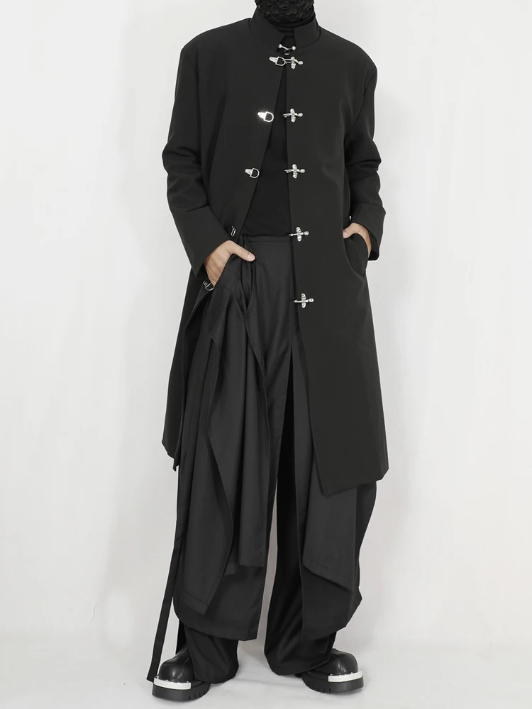 Description Picture 5 of itemOriginal men's new windbreaker long knee length Chinese standing neck metal buckle loose windbreaker jacket trend
