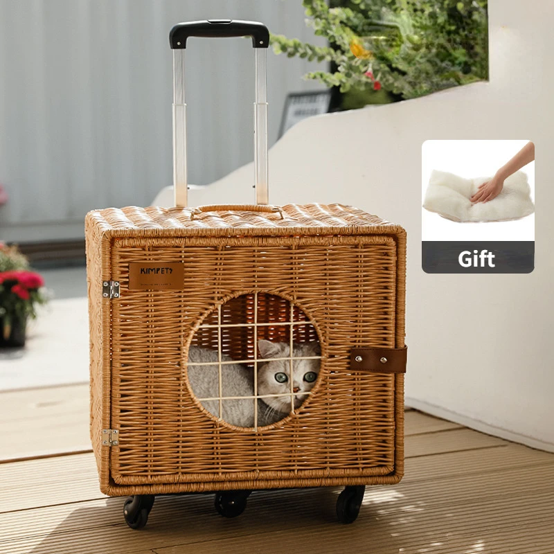 Cat Portable Bag Pet Outgoing Trolley Case Vine Weaving 13KG Cat and Dog Bag High Beauty Outdoor Travel KOOBDIN