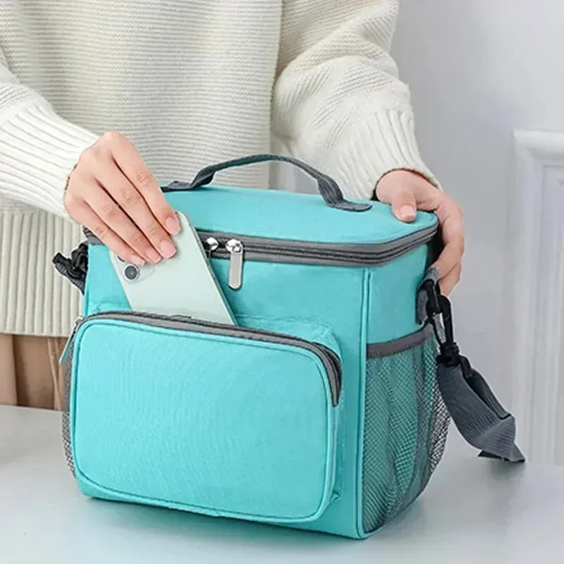 Large capacity Oxford fabric thick insulated camping lunch bag, manual shoulder strap, essential for outdoor picnics