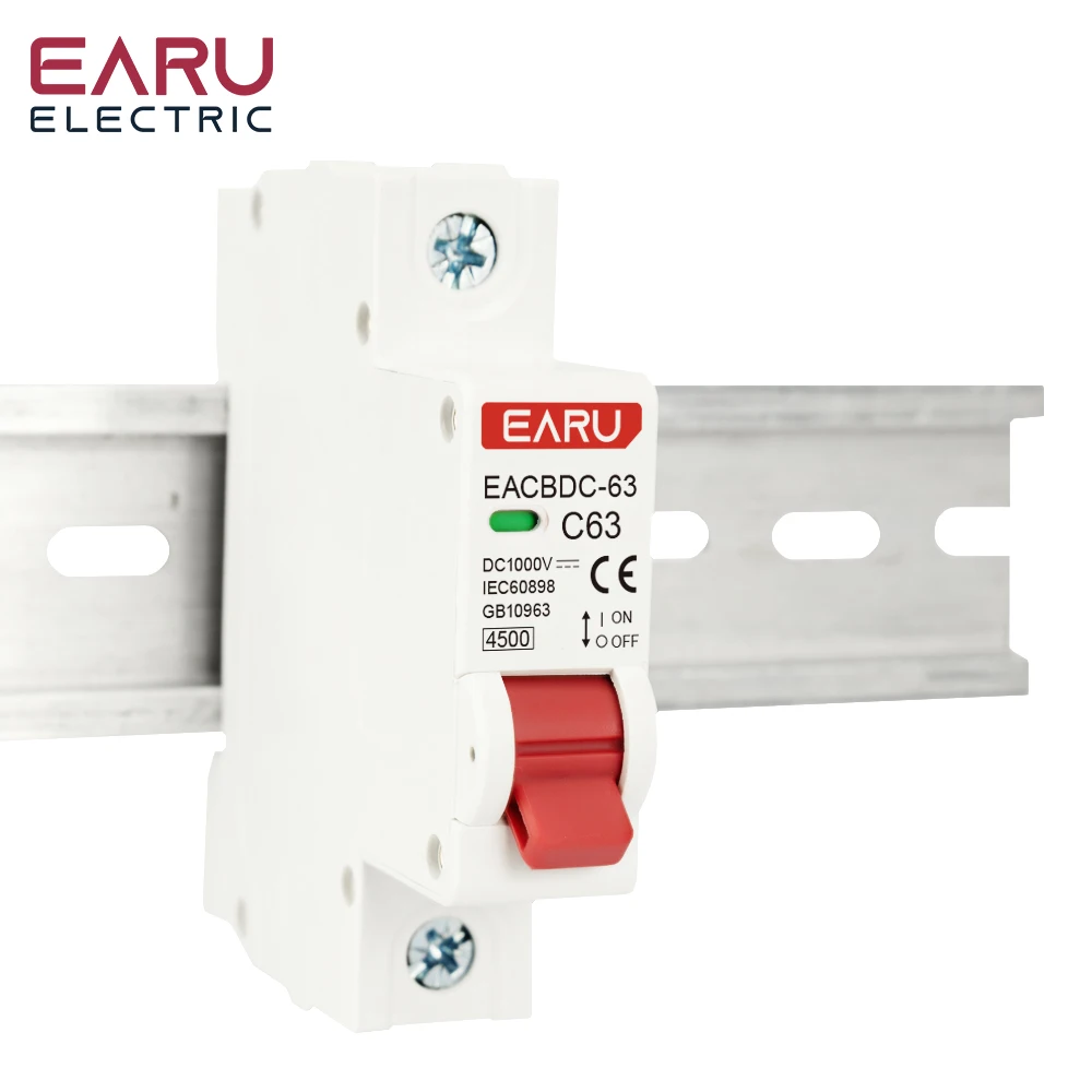 DC 1000V 1P 2P 3P 4P Solar Mini Circuit Breaker Overload Protection Switch6A~63A