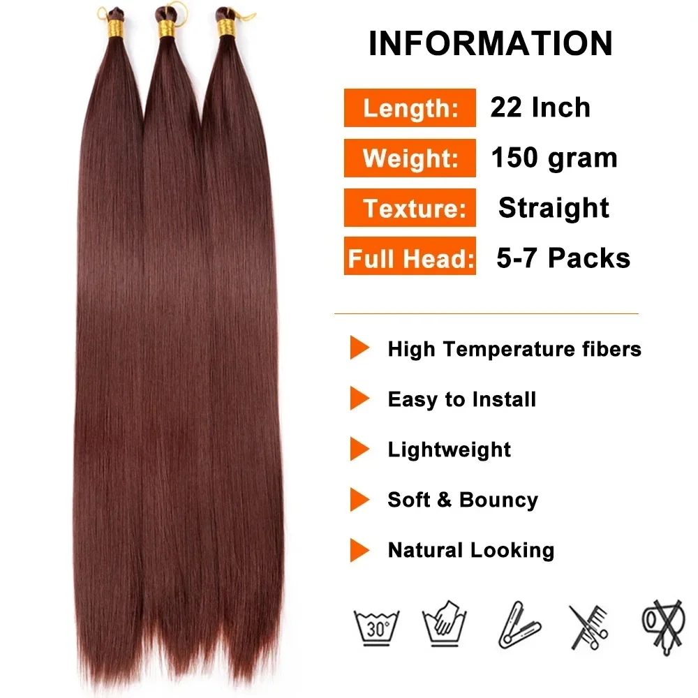 22&rdquo; Synthetic Bone Straight Braiding Hair Bulk Crochet Braids Hair Pre Stretched Braiding For Box Braids Extensions
