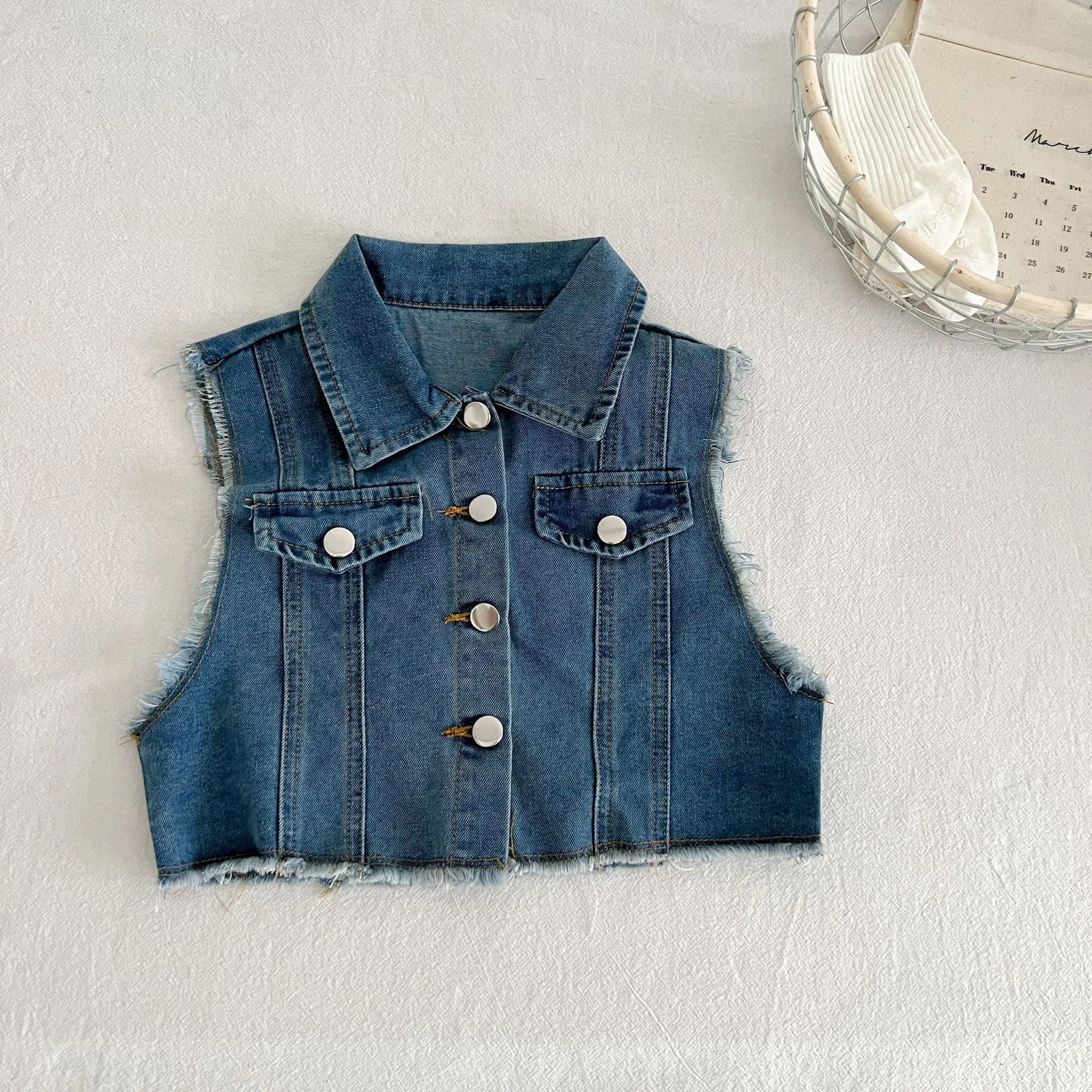 

Outerwear Waistcoat Turn-down Collar Sleeveless Single Breasted Cotton Solid Simple New Korean Fashion Designable Kids Unisex