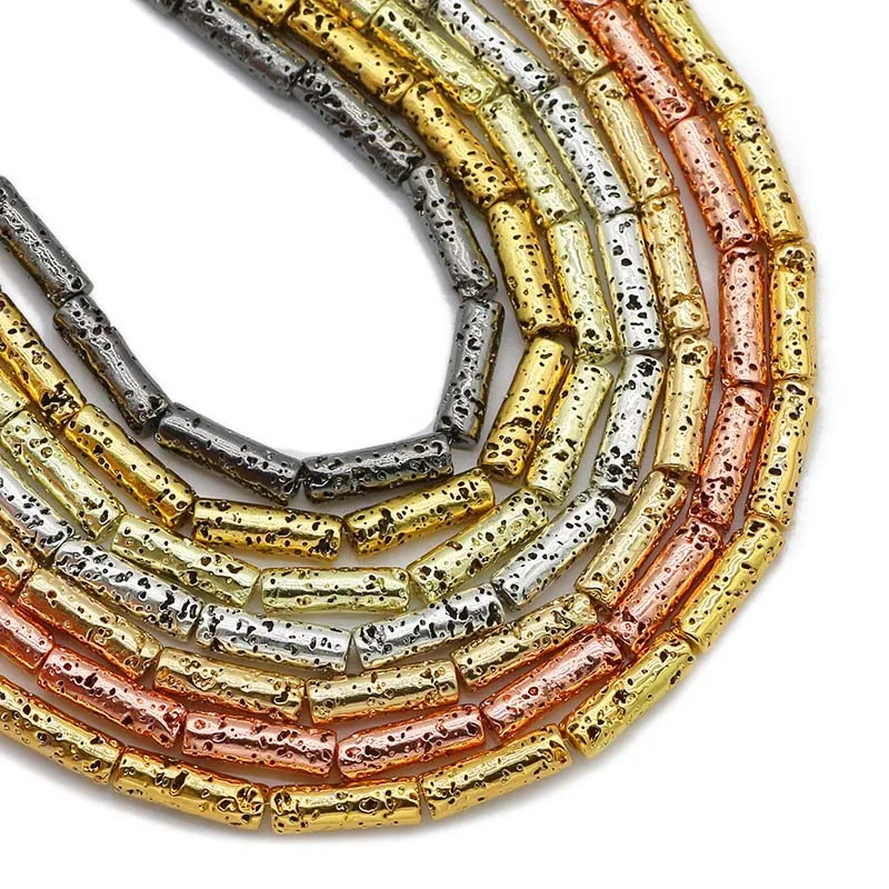 Rose Gold Plated Lava Stone Cylinder Beads