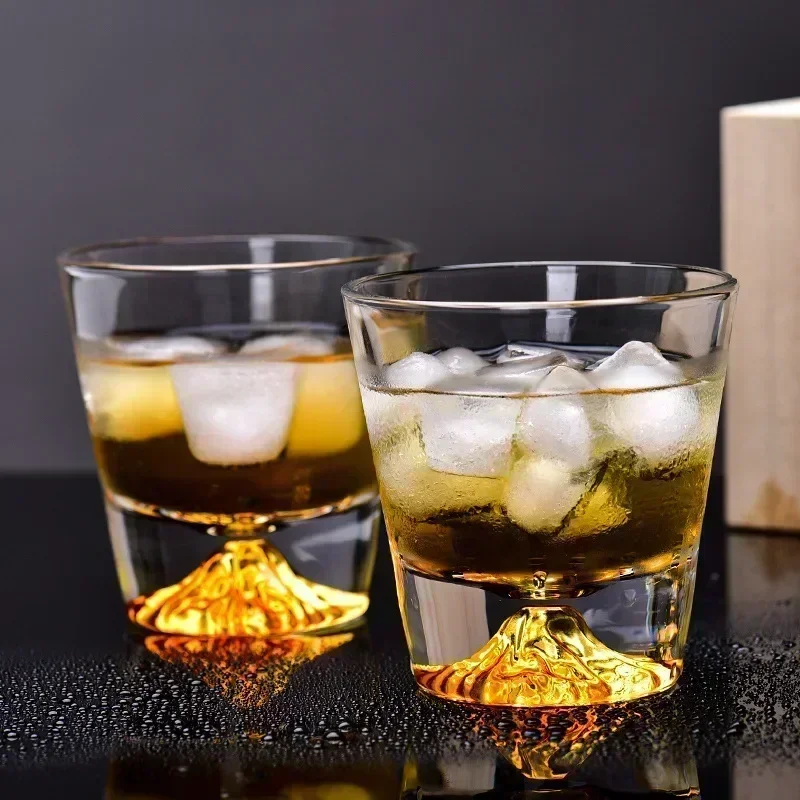 250ML japan mt fuji shaped old fashioned whiskey glass cup lead-free wine cups with wooden gift box for Liquor Scotch Bourbon