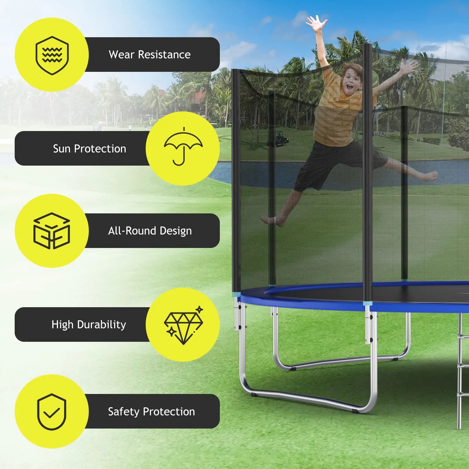 Trampoline Replacement Enclosure Net 6Ft 8Ft 10Ft Trampoline Replacement Safety Net Tear Resistance Safety