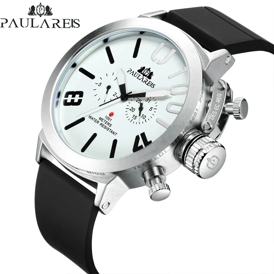 Automatic Watch for Men Mechanical Rubber Strap Black Silver Boat