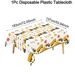 Construction - Themed Disposable Tablecloth with Excavator Truck Print - 1pc (04)