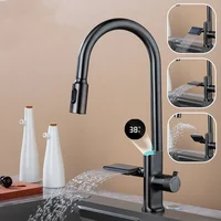 Bathroom Faucet Hot Cold Water Sink Mixer Tap Pull Out Stream Sprayer Waterfall Temperature Sensor Digital Display Kitchen Tap 1