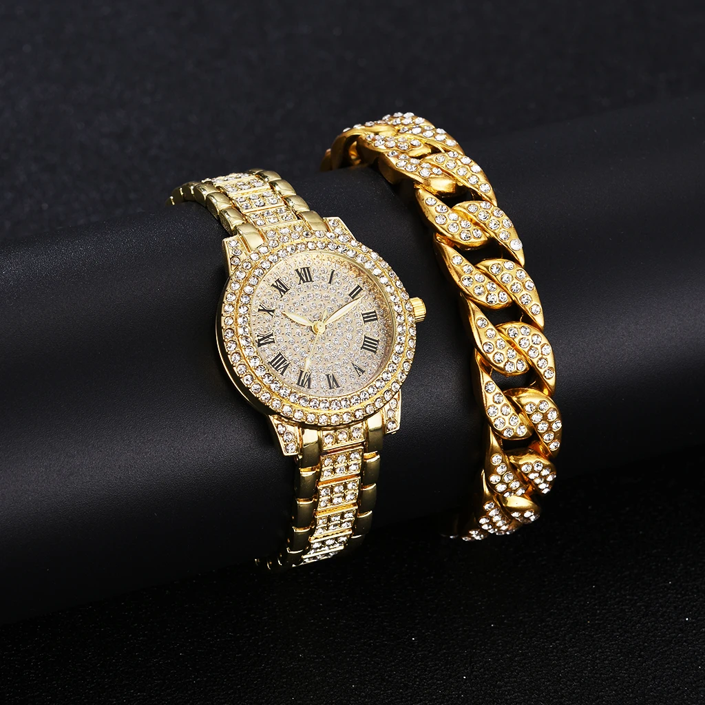 

2022 Mannen 2 Stuks Set Luxe Fashion Horloges Rhonestone Mannen Vrouwen Business Eenvoudige Rvs Quartz Horloge Relogio Masculino