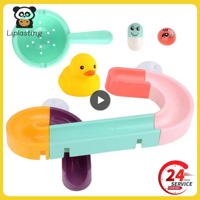 

Baby Bath Toys Wall Suction Cup Marble Race Run Track Bathroom Assembled Track Slippery Bath Toy Set For Children