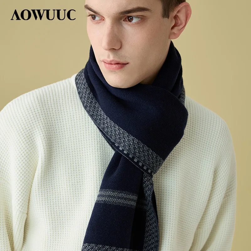 New Wool Scarf Men's Autumn and Winter Thickened Warm Versatile Striped Plaid Wraps Boyfriend Fashion Classic Knit Muffler Male