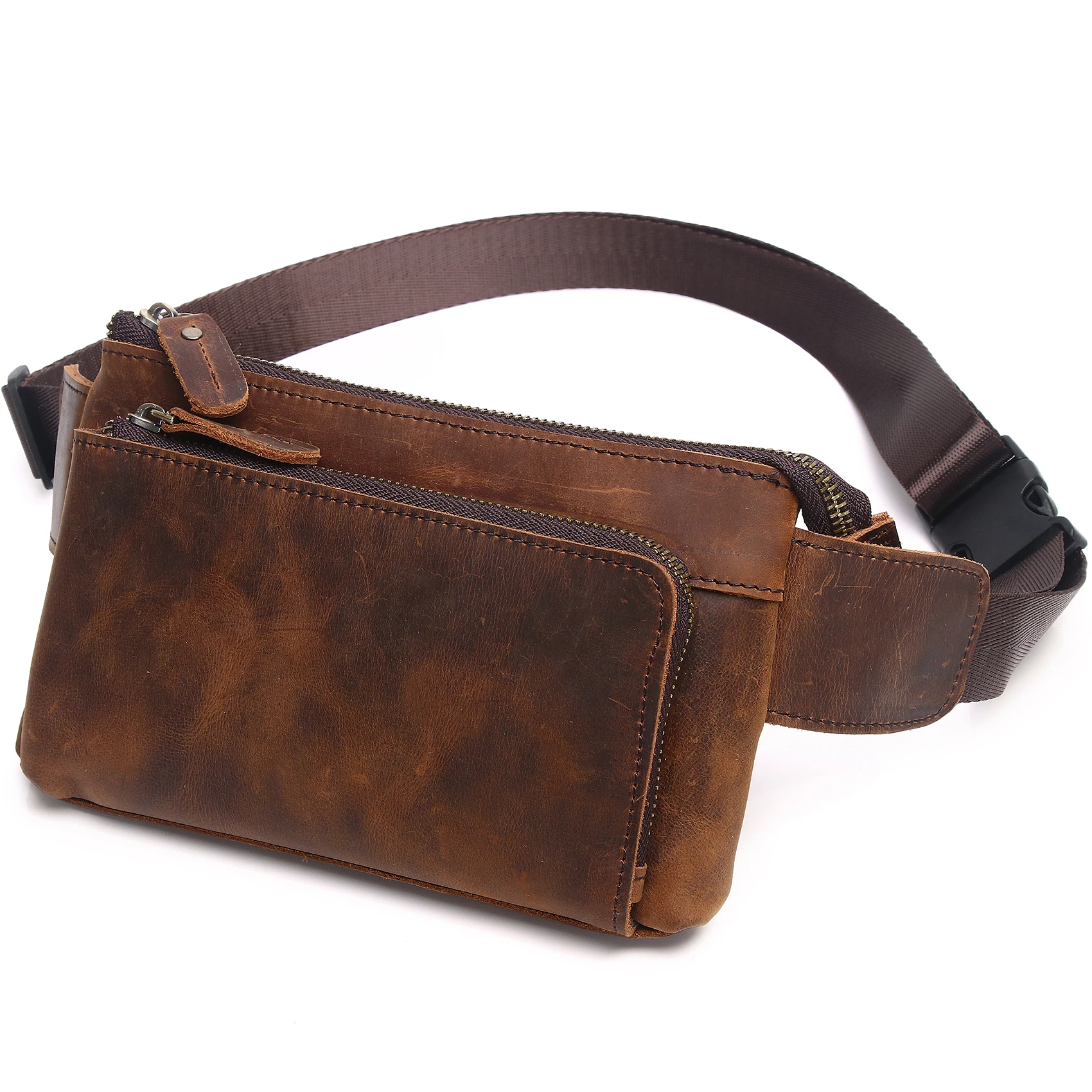 

Cowhide Waist Fanny Pack-Genuine Leather and Slim with Adjustable Waistband Purse Casual Shoulder Cross Body Bags Waist Wallet