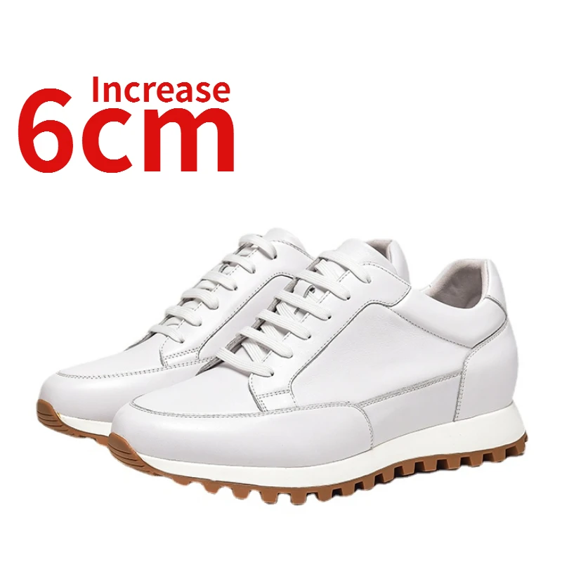 

Heightened White Shoes Men Increased 6cm Genuine Leather Breathable Elevated Casual Shoe Korean Trendy Thick Soled Sports Shoes