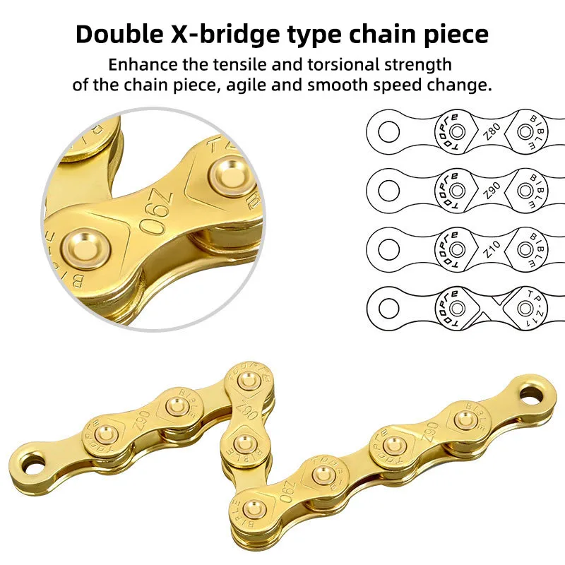 TOOPRE MTB Bicycle Chain 1/ 6/7/8 /9 /10 /11 /12 Speed Mountain Road Bike Gold Chain Electroplated And Rust-proof Variable