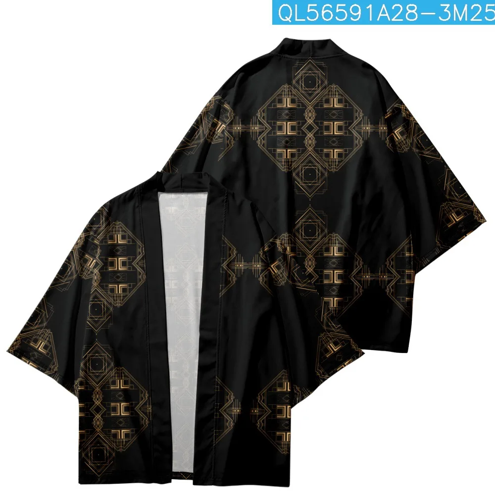 

Japanese Geometry Patterns Print Vintage Kimono Cosplay Men Women Cardigan Robe Summer Yukata Haori Asian Traditional Clothing