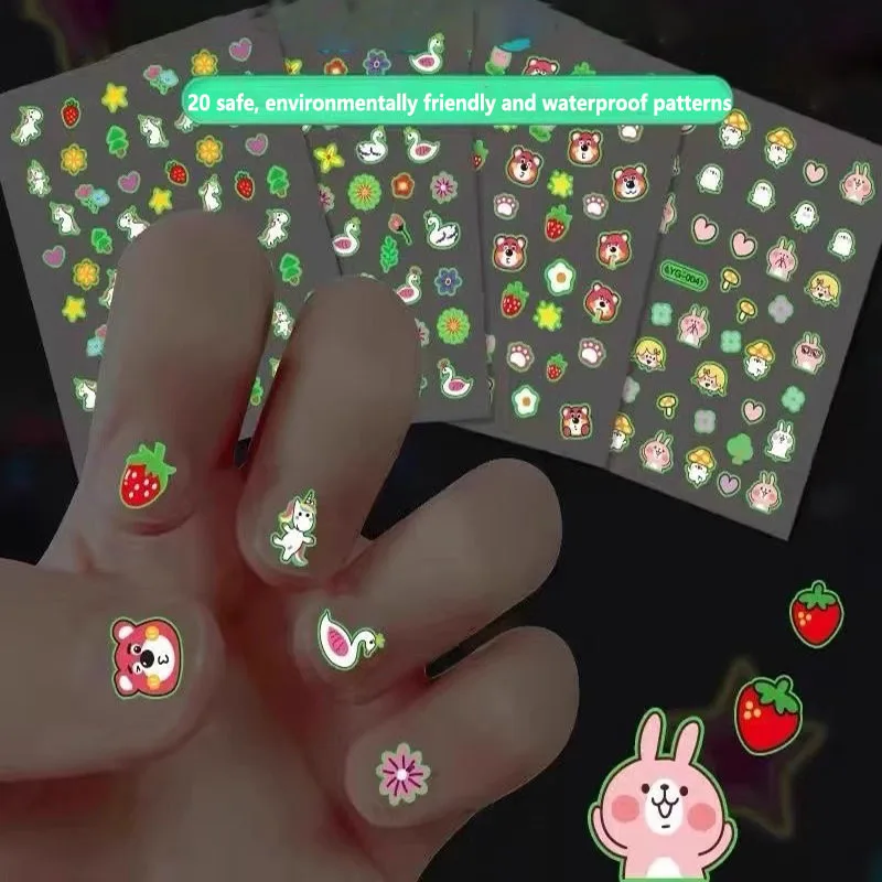 Luminous Glow-In-The-Dark Cartoon Nail Art Stickers - Odorless and Tearable Creative DIY Nail Decoration
