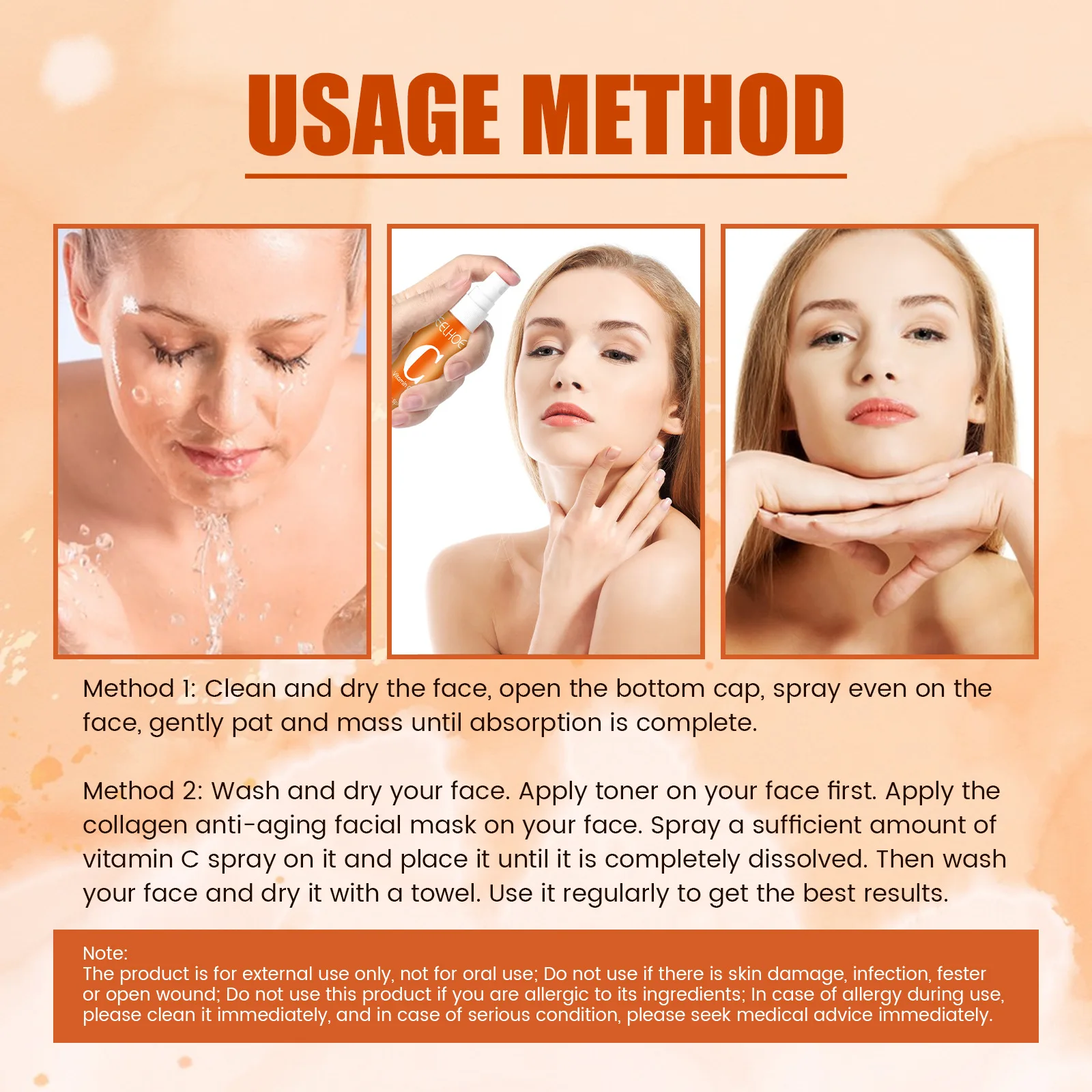 Vitamin C Whitening Face Serum Collagen Anti Wrinkle Facial Mask Anti-aging Fade Dark Spot Brighten Moisturizing Spray_voghion.com