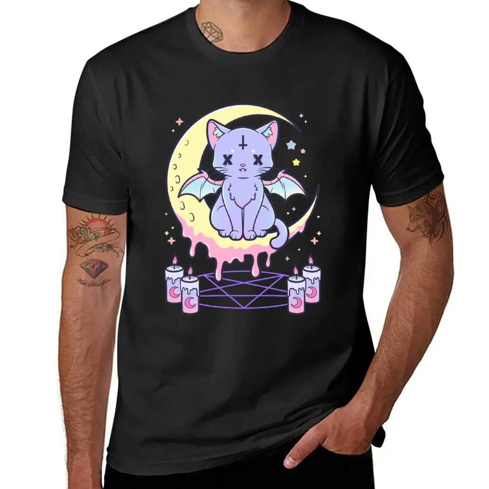 

Kawaii Pastel Goth Cute Creepy Occult Cat T-Shirt korean fashion summer clothes mens graphic t-shirts big and tall