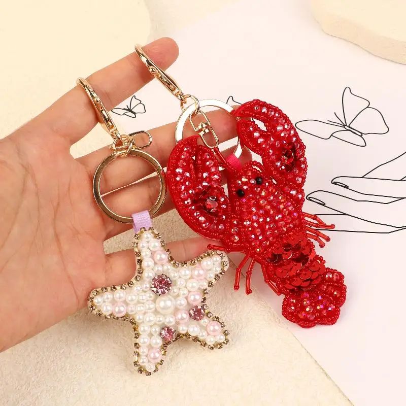 Neuer Strass-Hummer-Perlen-Anhänger, hübsche handgenähte Taschenanhänger, Krabbenmuscheln, Schildkröte, hängende Seilflicken, Applikation, Taschen-Lanyard – Detail 1
