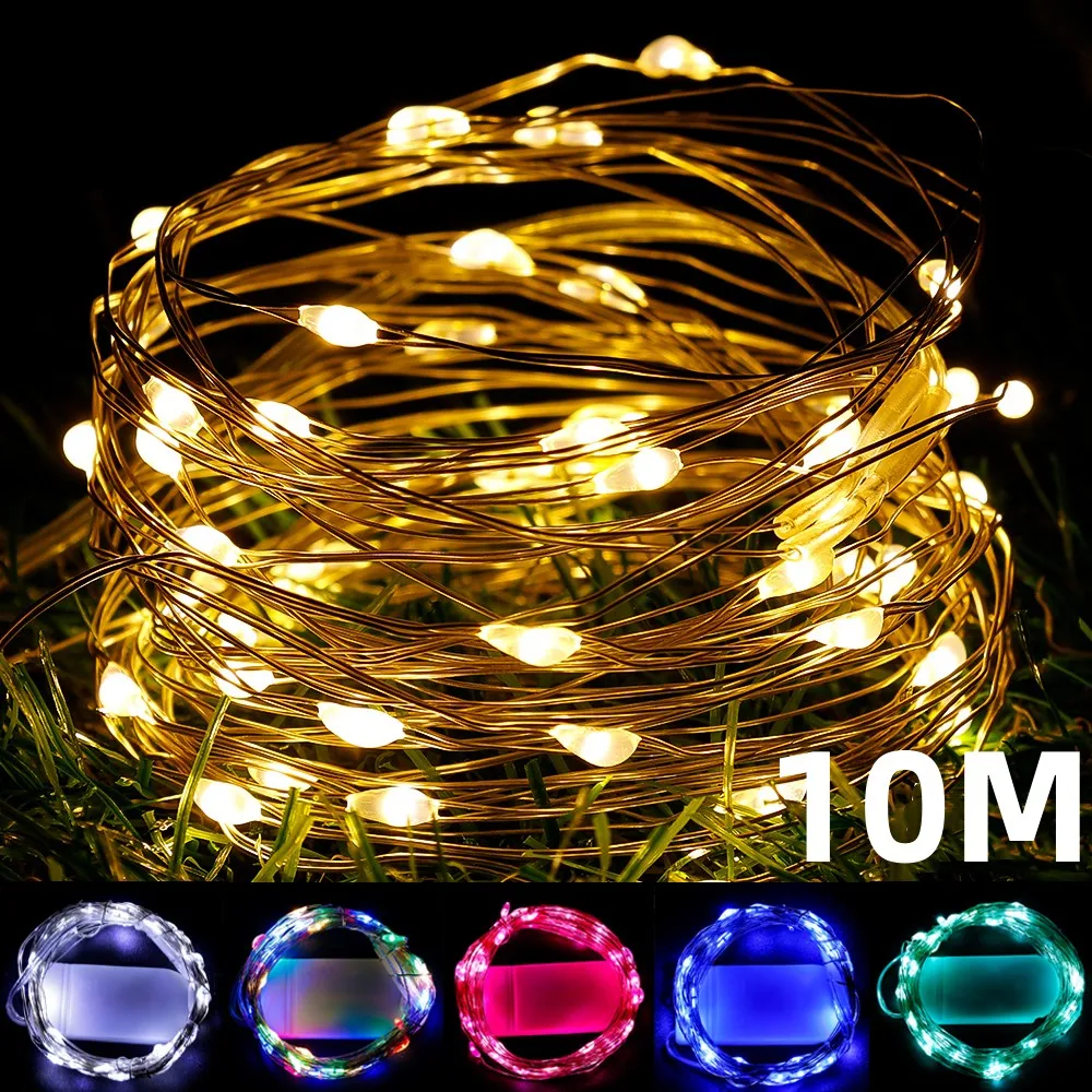 10M LED Copper Wire String Lights Battery Powered Garland Fairy Lighting Strings Holiday Christmas Wedding Party Decoration led string lights led fairy lights string lights decorative lights