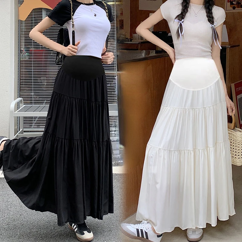 Pregnant Woman Skirts Summer Long Loose Design High Waist Patchwork Maternity Ball Gown Skirt Tall Pregnancy Pleated Skirts