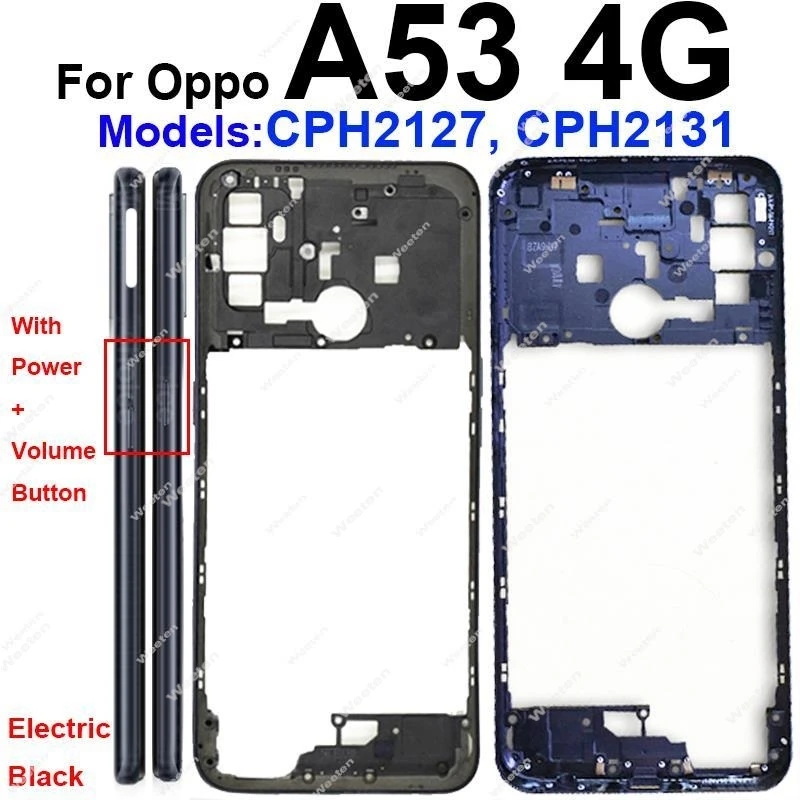OPPO A53S A53 4G A53 5G CPH2127 CPH2131 용 중간 프레임 하우징 커버 NFC 흑연 종이가있는 뒷면 커버 배터리 하우징 베젤