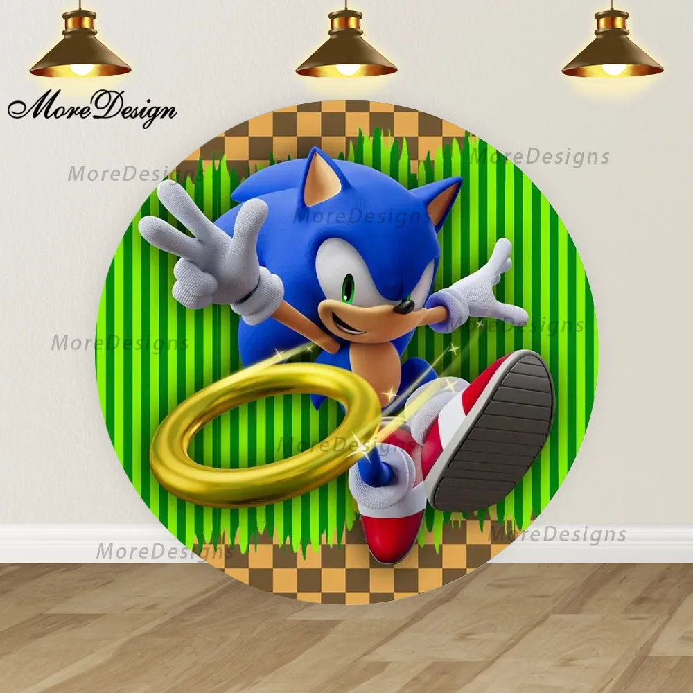 thumbnail image 1 of Fondo redondo Bandai Lightning Sonic para baby shower de niños, cubiertas circulares, decoración para fiesta de cumpleaños de niños, fondo de fotografía, 1 of 5