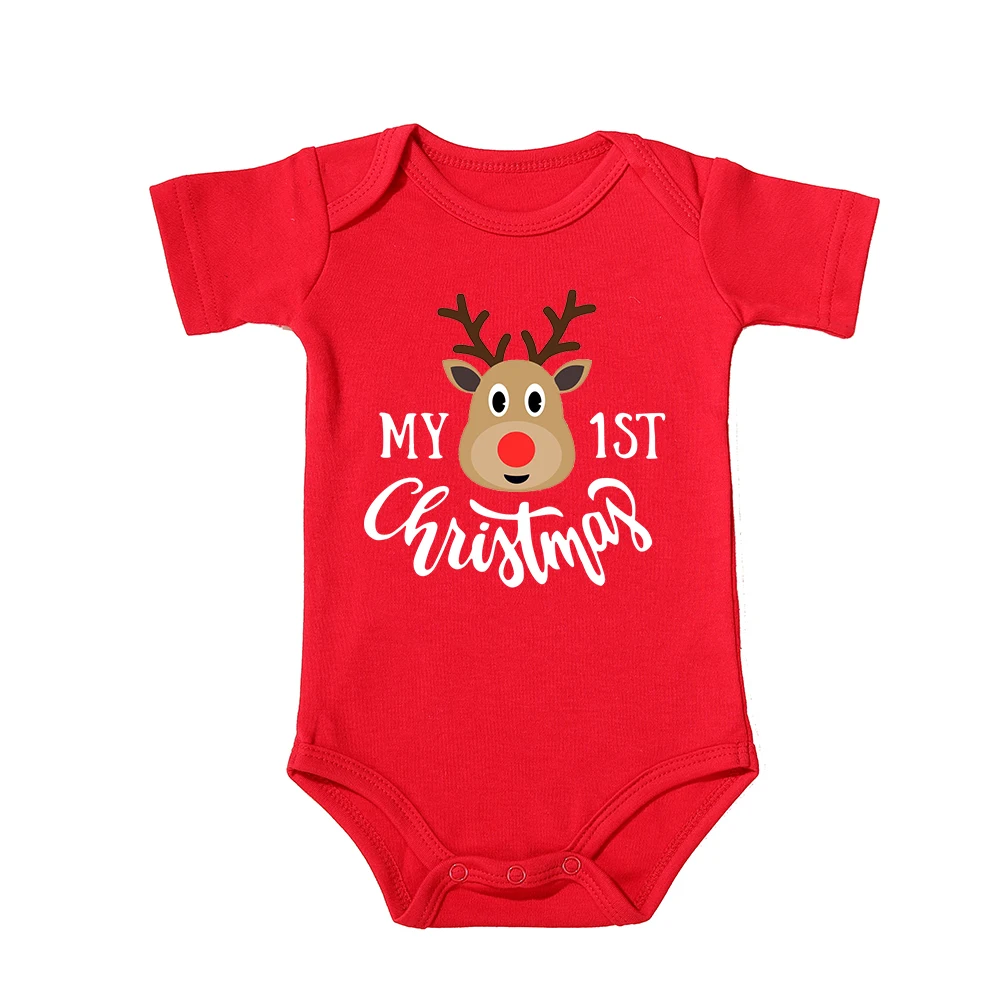 My First Christmas Kids Red Short Sleeve Jumpsuit Fashion Toddler Boy Girl Infant Outfit Clothes Cute Deer Print Xmas Best Gift cotton romper summer jumpsuit baby jumpsuit baby clothing