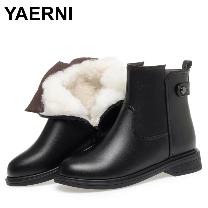 

Women Winter Shoes Genuine Leather Large Size Non-slip Motorcycle Boots Women Warm Natural Wool Women Snow